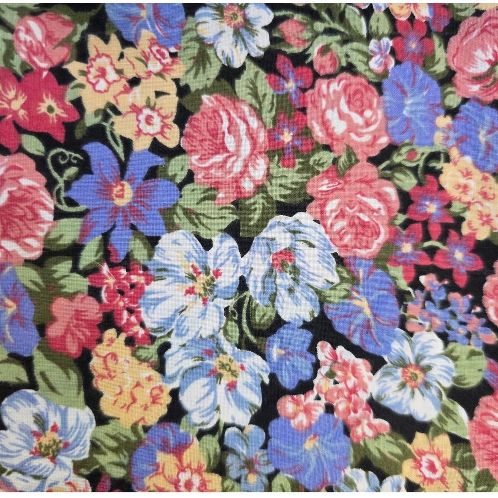 Peter Pan Fabrics Floral Cotton Black Pink Blue Yellow 44x36 1 Yard